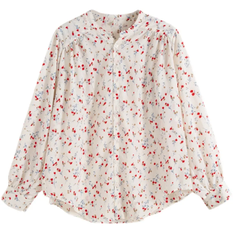 

Women Floral Shirts Long Lantern Sleeve Spring Sweet Vintage Chiffon Buttons Stylish Casual Daily Designs Tender Girls Shirt New