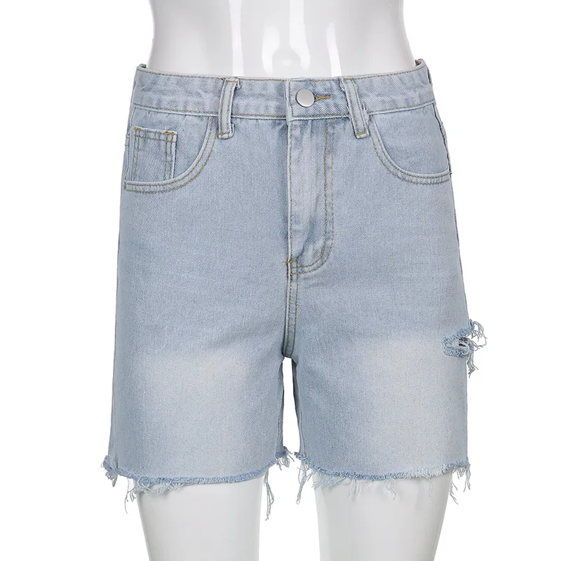 

Cut Out Ripped Jeans for Women Summer New High Waisted Jeans Solid Tassel Casual Denim Shorts Clothing 90s Fashion Streetwear