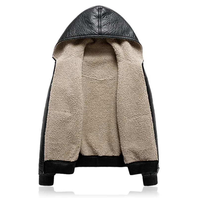 Мужские кожаные куртки с капюшоном мужские деловые повседневные толстые теплые