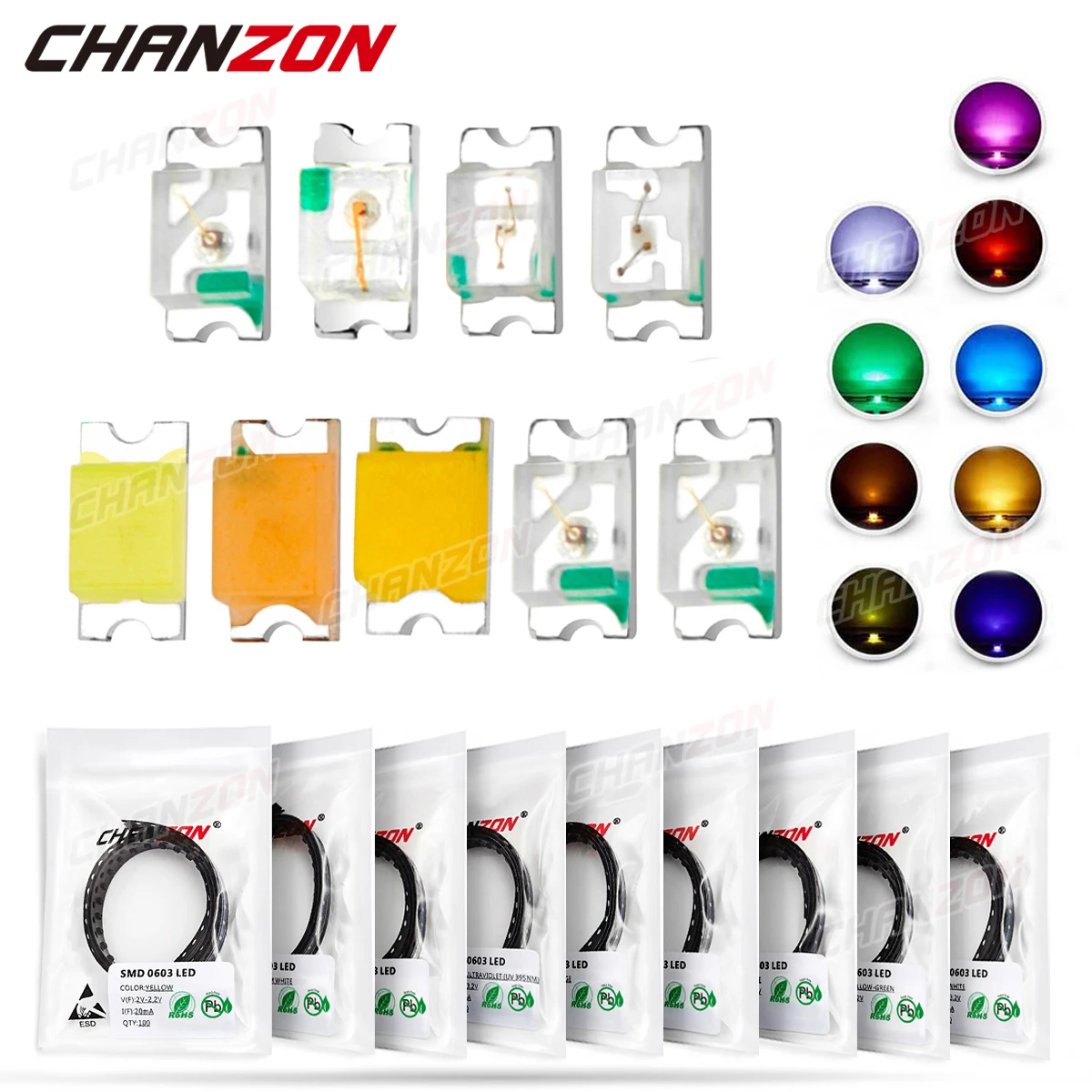 100Pcs 0603 0606 SMD LED Diode Chip Warm White Red Green Blue Yellow Orange UV Purple Pink RGB SMT Lamp Light Beads Emitting Kit