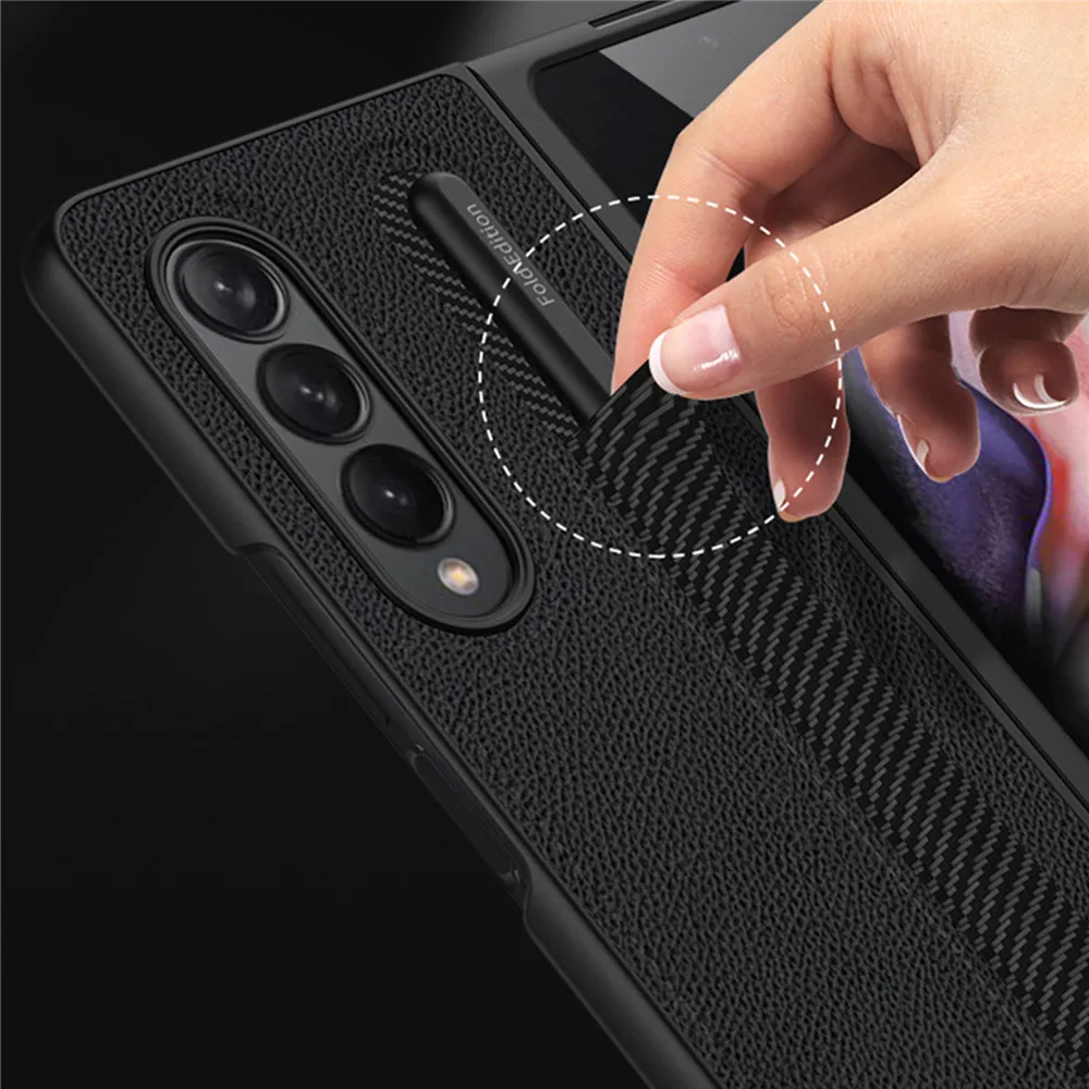pcleather case for samsung galaxy z fold 3 ultra shockproof all inclusive silver cross pattern black phone accessories free global shipping