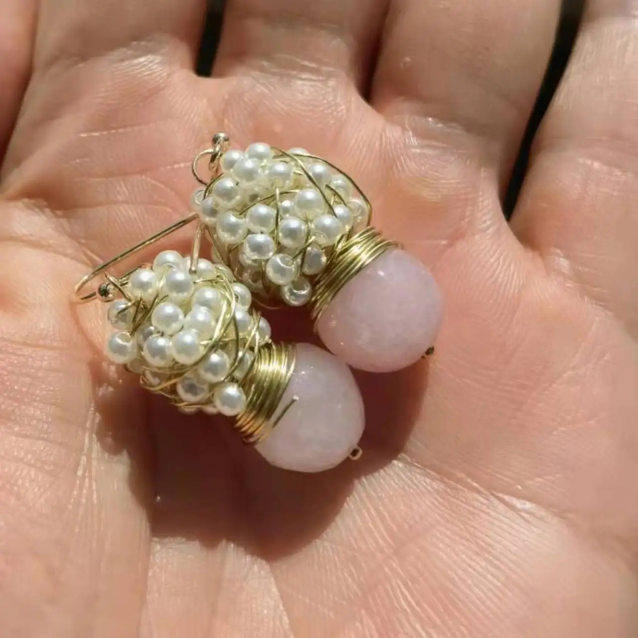 

Серьги из розового кварца, серьги с аквамарином с крупными гранеными аквамаринами и серебряными жемчужинами, серьги seafoam