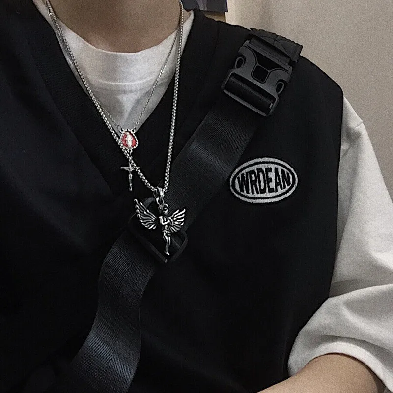 Ins стиль хип хоп уличные ретро крылья из сплава ожерелье с маленьким ангелом