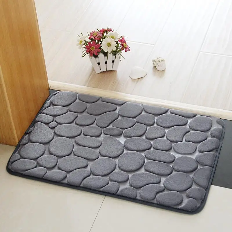 

Bathtub Floor Carpets Stones Print Thicken Rebound Bathroom Bath Mat Memory Foam Toilet Rugs Anti-skid Embossing Side Wash Basin
