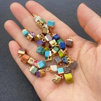 wholesale multicolor square shape pendant natural stone for jewelry making diy handmade accessories beaded decoration fashion