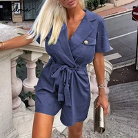 women summer playsuit 2021 celmia fashion lapel cargo jumpsuit short sleeve belted pocket overalls female belted romper sexy
