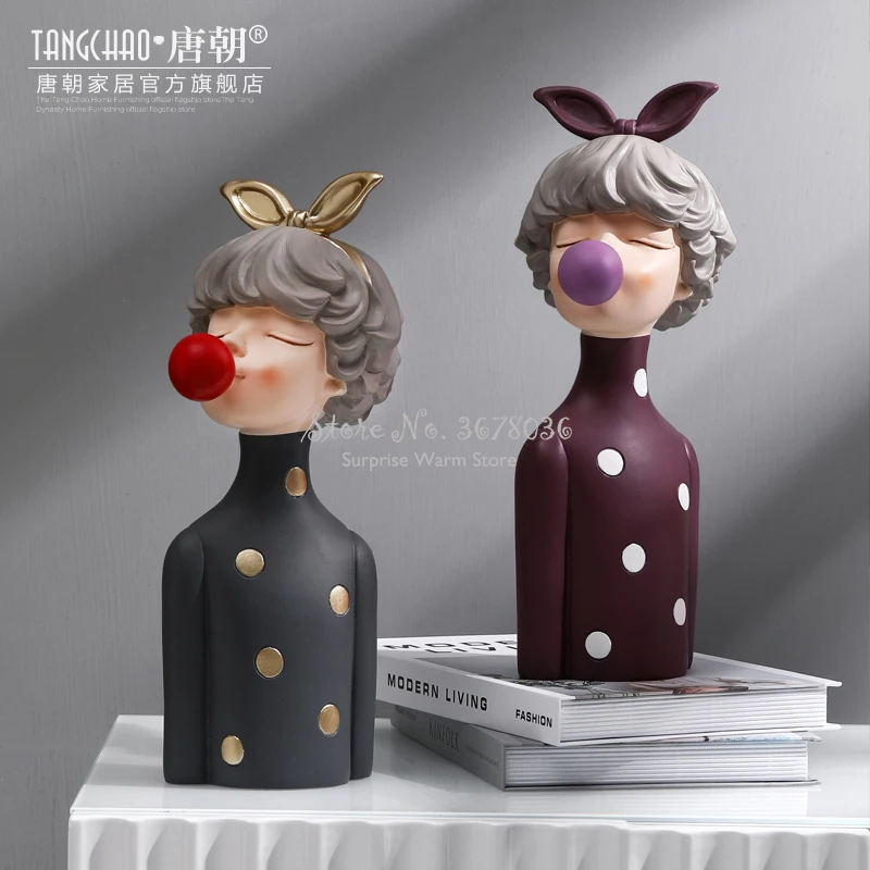

Nordic Cute Bubble Girl Decoration Creative Resin Home Decor Living Room TV Cabinet Figurine Gifts for Girls Desktop Decoration