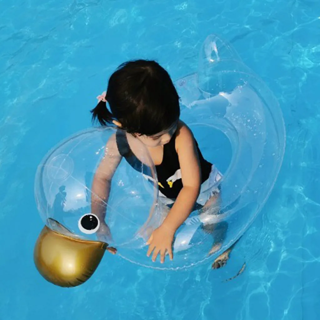 

Children Inflatable Swimming Ring Cartoon Transparent Duck Swim Ring Water Floating Seat Circle Pool Safety Aid for 0-4 Years