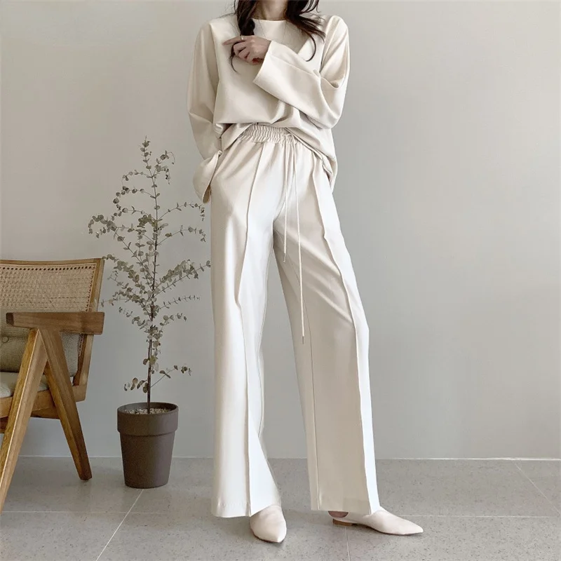 

Autumn Winter Oversized Women'sTracksuit O-neck Long Sleeve Pullover Sweater Tops + Wide Leg Pants Two Piece Set Women Korean