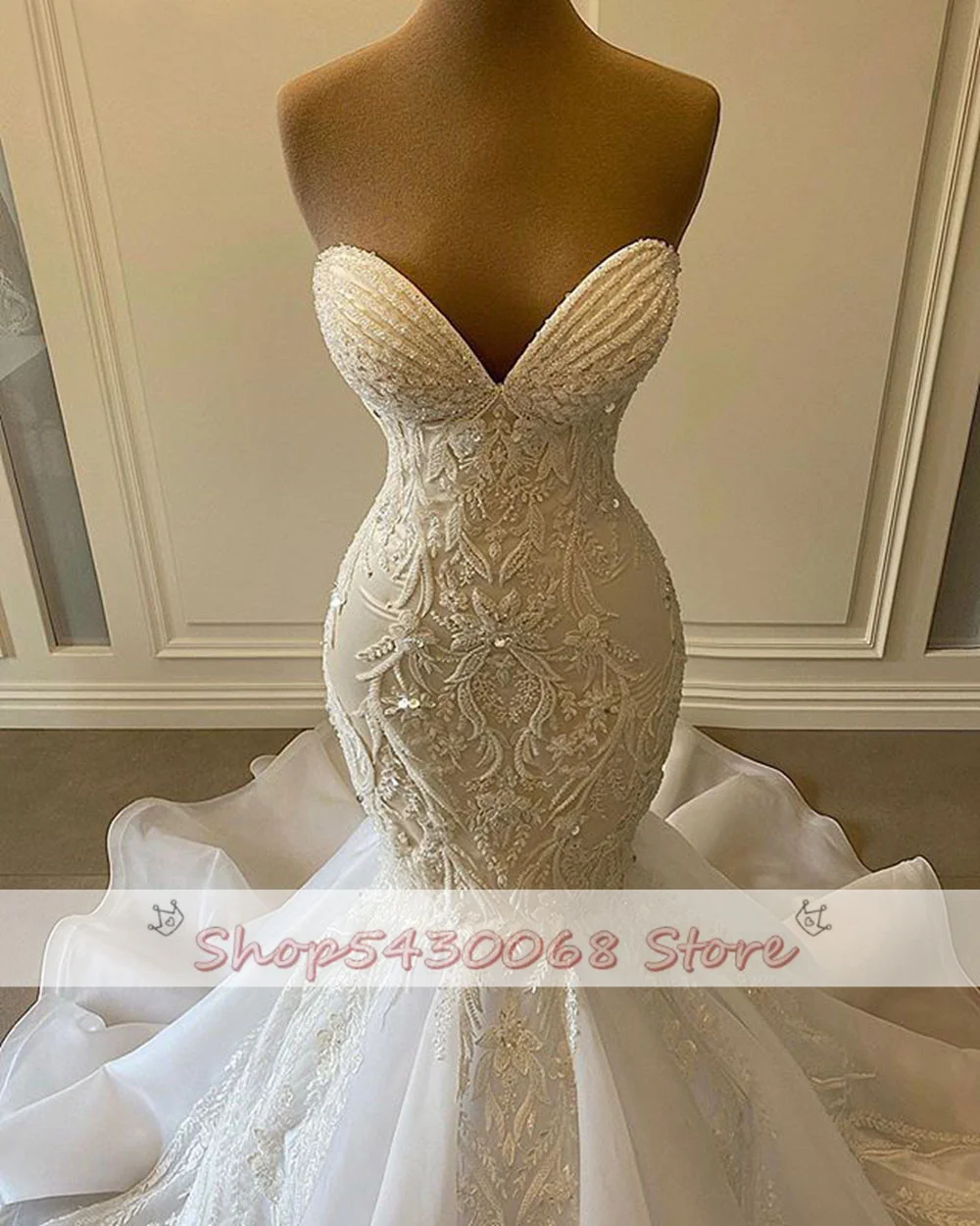 Sexy Sweetheart Mermaid African Wedding Dresses 2022 Luxury Beaded Embroidery Women White Organza Bridal Wedding Gowns 2