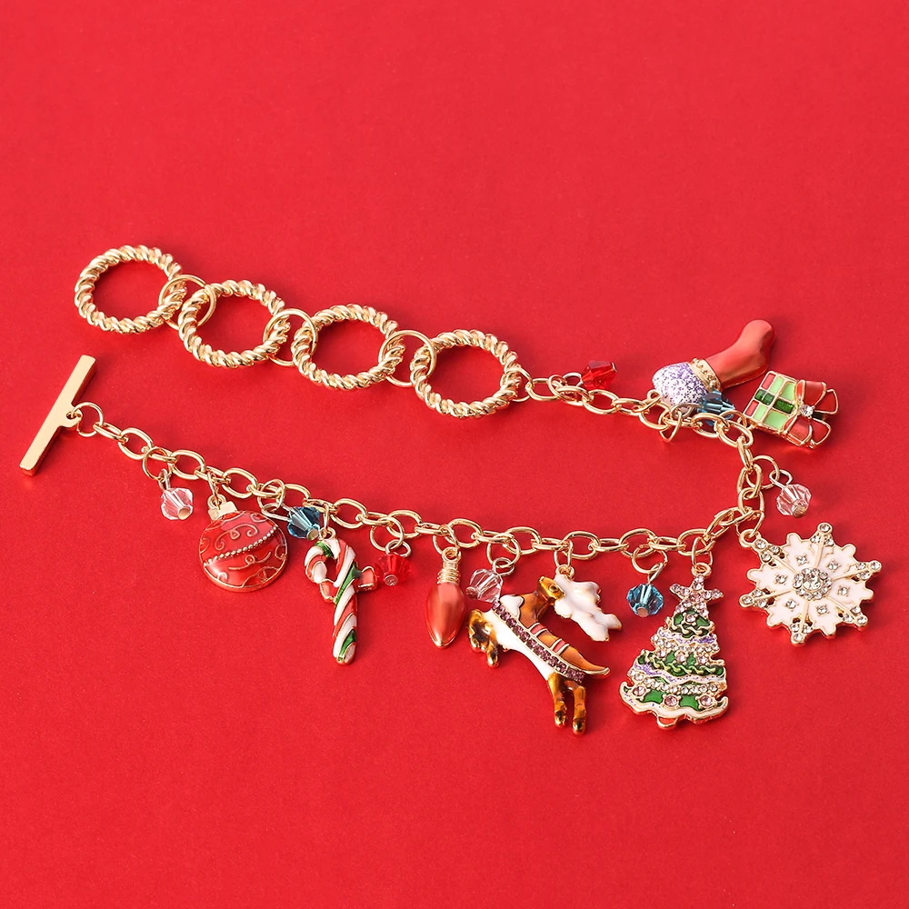 Модные браслеты в рождественском стиле цепочка снеговик лося Снежинка браслет