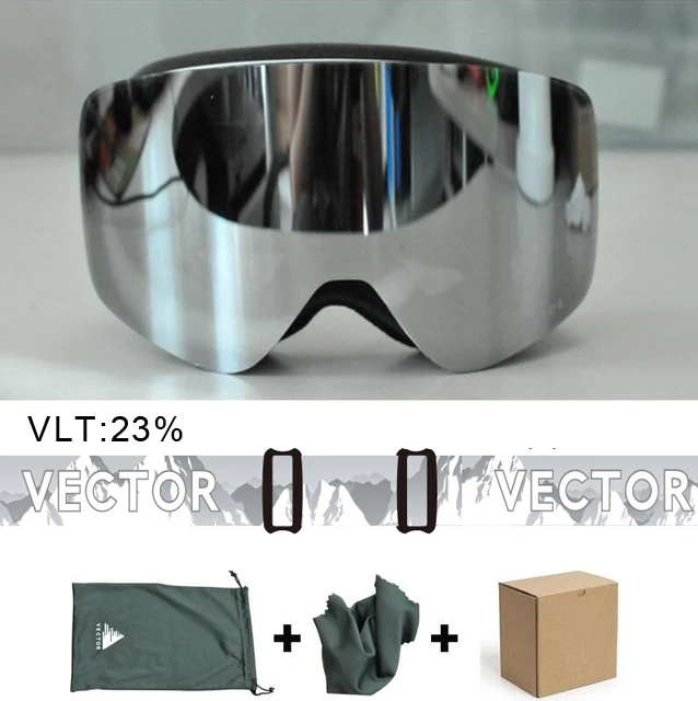 silver Векторные брендовые лыжные очки мужские и женские двойные линзы UV400 противотуманные лыжные очки снежные очки Взрослые лыжные очки для сноуборда - Цвет: silver