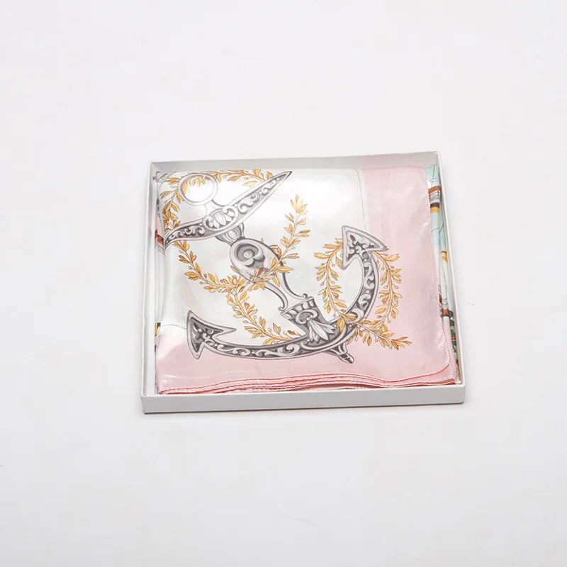 

90*90cm New Silk Scarves Women's Sailing Printed Square Satin Head Small Bandana Neck Muffler Customized Gift Female