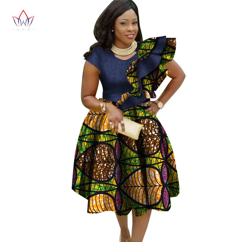 Новые африканские платья Bazin с оборками для Женщин Дашики принтом Платья круглым
