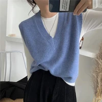 women sweater vest spring autumn simple loose knitted sweater sleeveless ladies v neck pullover tops female all match outerwear