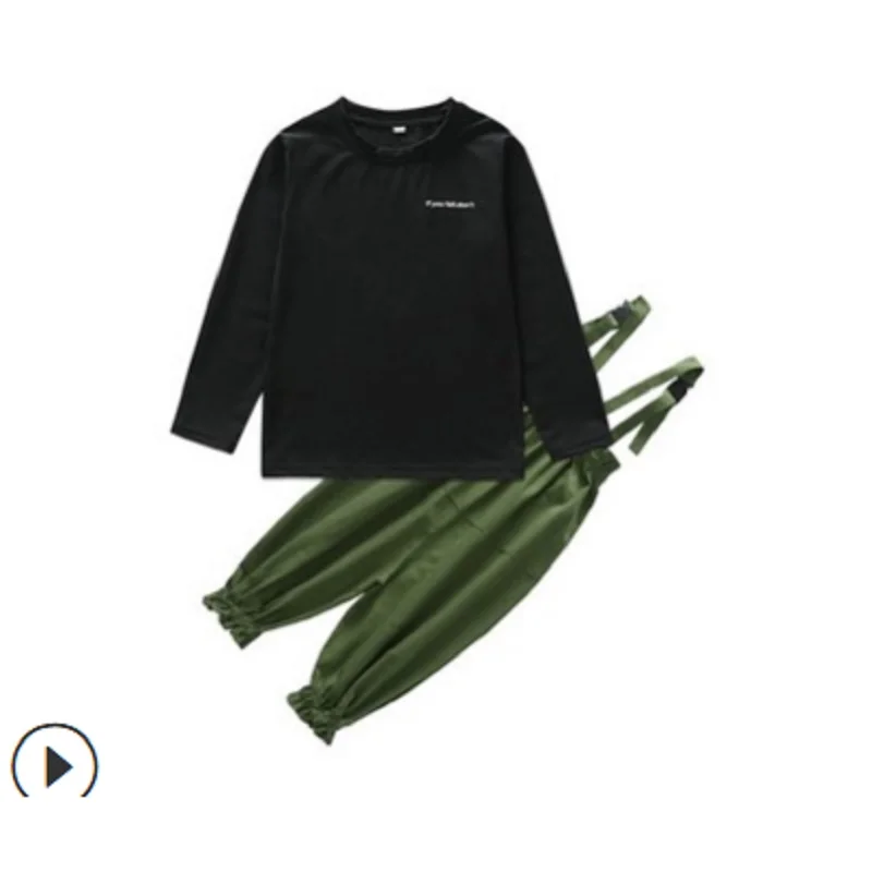 

Kids Clothes Sets Spring/Summer 2021 New Girls T Shirt Suspender Pant Clothing Set Children Sets 2 Colors 2 Piece Size4-14 ly122