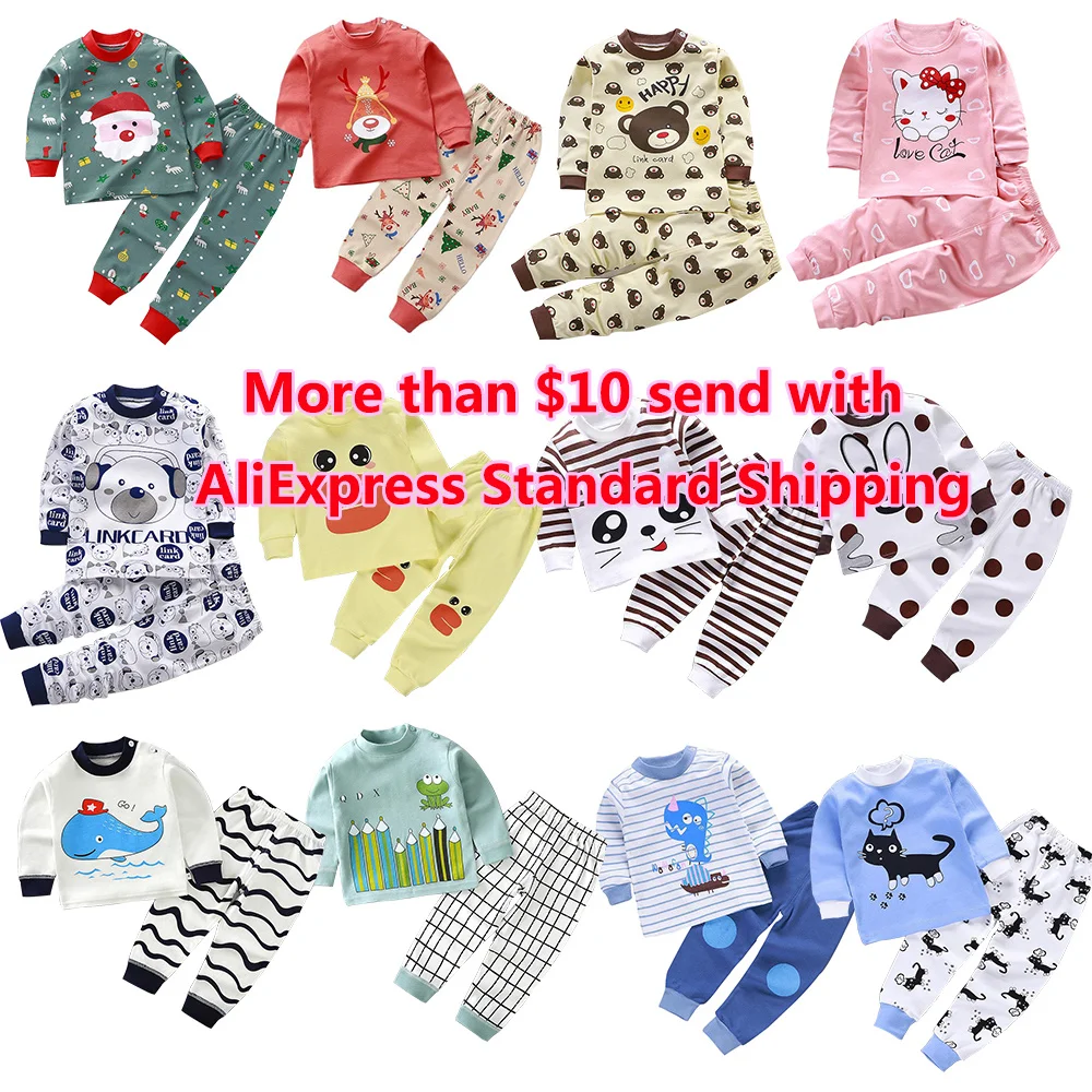 Рождественские детские пижамные комплекты хлопковая футболка с длинным рукавом