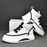 2021 autumn new high top shoes mens trendy all matching raise the bottom casual shoes cross strap velcro microfiber