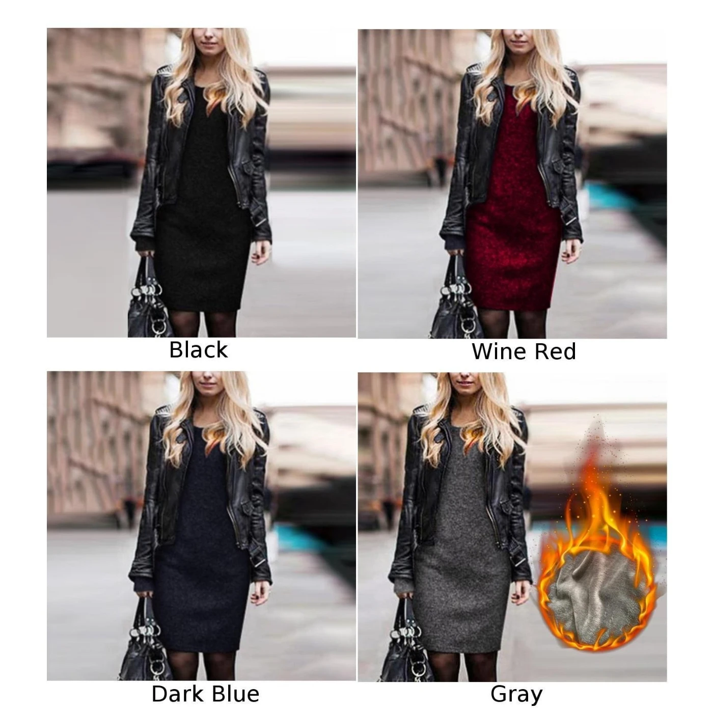 Autumn Winter Ladies Velvet Dress Round Neck Long Sleeve Knitted Sweater Mini Warm Commute Slim Fit Clothes | Женская одежда