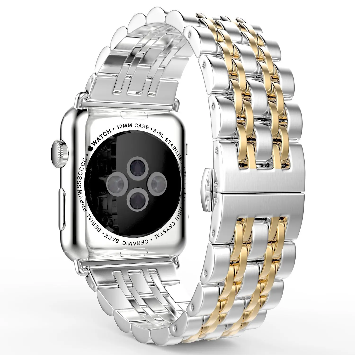 Мужской прочный браслет из нержавеющей стали для Apple Watch 5 4 3 2 1 металлический браслет или ремешок для ручных часов Apple Butterfly Пряжка для Apple Watch ремешок золотистый