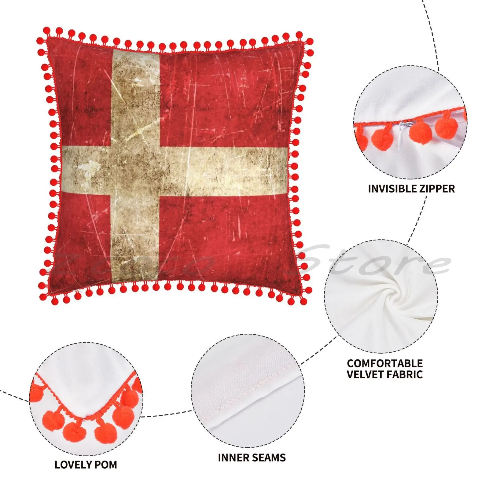 Наволочка с изображением датского флага для подушки в винтажном стиле старых и