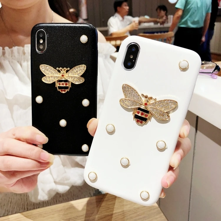 Роскошный кожаный мягкий чехол для телефона для iphone 7 чехол 3D мода алмаз пчела жемчуг Классический чехол для iphone 6 6s 7 8 plus X XR XS Max