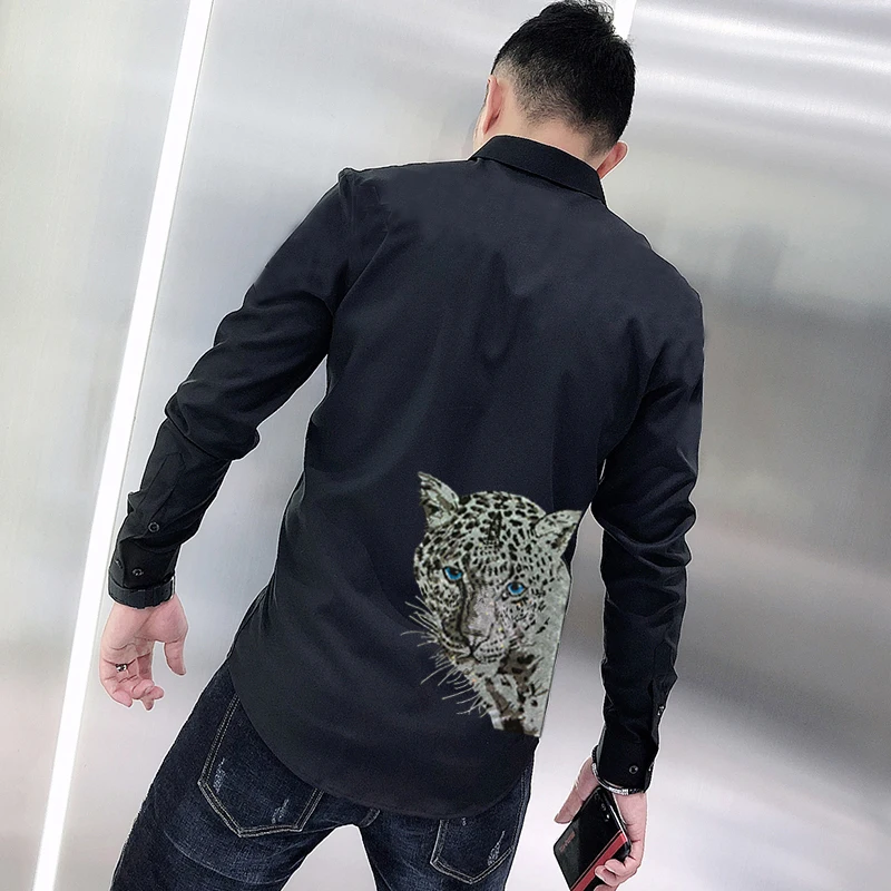 New Fashion Men's T-Shirt Lapel Spring And Summer Long-Sleeved Personality Rhinestone Business Office Formal