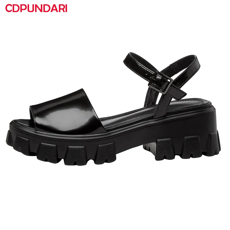 

Black White Genuine Leather Peep Toe Flat Platform Sandals Women Summer Casual Shoes Sandales Femmes 2021 Sandalias Mujer