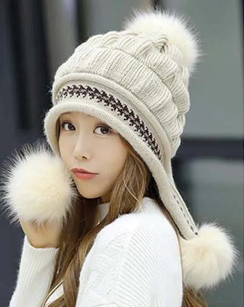 Khaki hat Зимняя шапка с кроличьим мехом, перчатки, шарф, наборы, утолщенная плюшевая шерсть, теплая шапка s, женская вязаная шапка, уличная ветрозащитная Ушная Лоскутная широкий берет-Боб - Цвет: Khaki hat