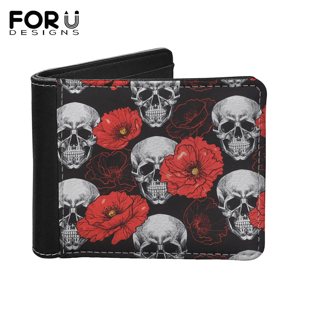 

FORUDESIGNS 2021 Stylish Men's Money Wallets Gothic Skull Printing Foldable Male Coin Purse With Photo Card Holder Cartera Man