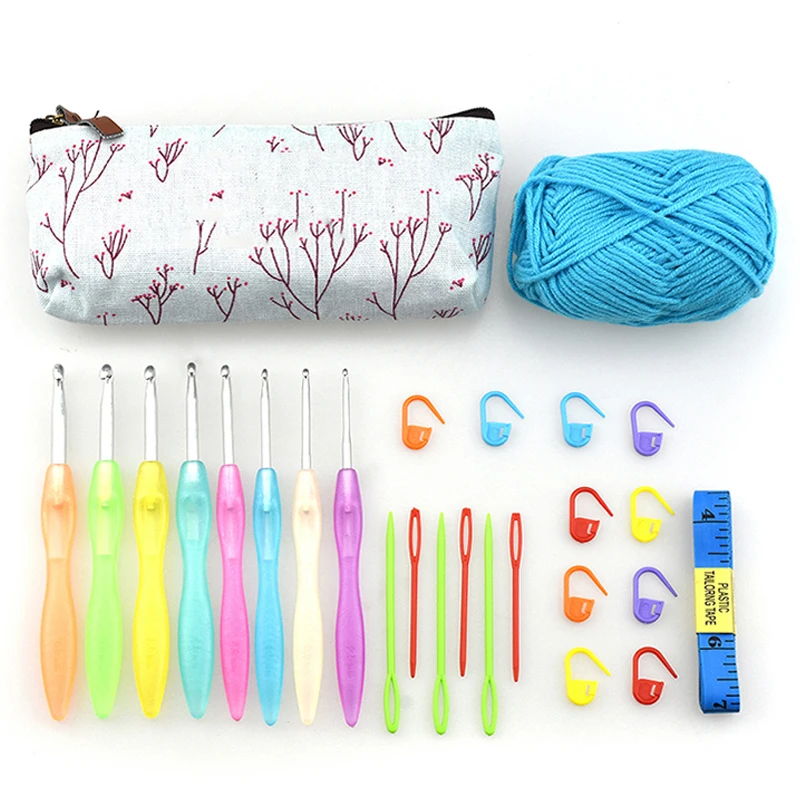 

26pcs/set Crochet Hooks Set Yarn Knitting Hooks Tape Measure Needles Set With Bag For Women DIY Craft Tools Accessories