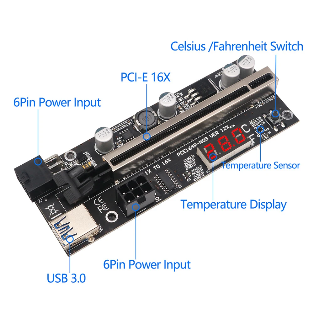 VER12X Dual 6Pin PCI Express 009S PLUS Райзер удлинитель USB 3.0 кабель питания адаптер карта для