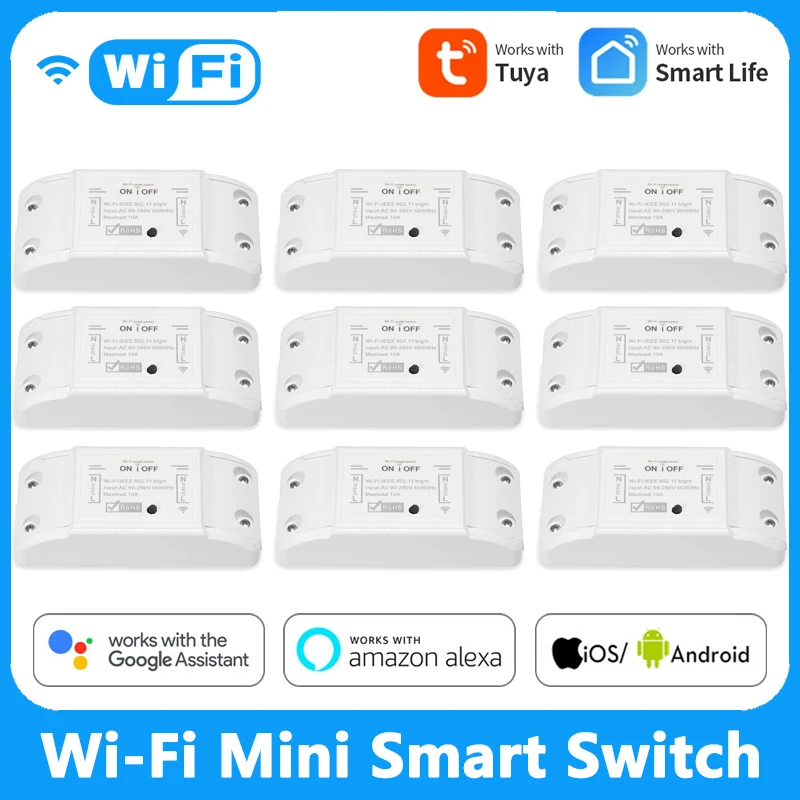 

Умный выключатель с Wi-Fi, универсальный выключатель «сделай сам» для умного дома, с поддержкой приложения Tuya Smart Life и Alexa и Google Home