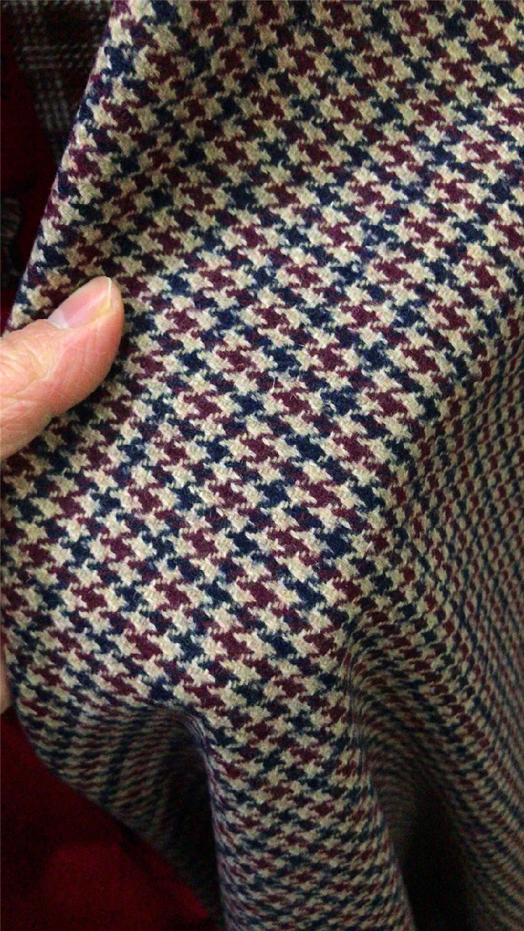 Бесплатная доставка 80% шерстяная твидовая ткань черного и винного бежевого цвета