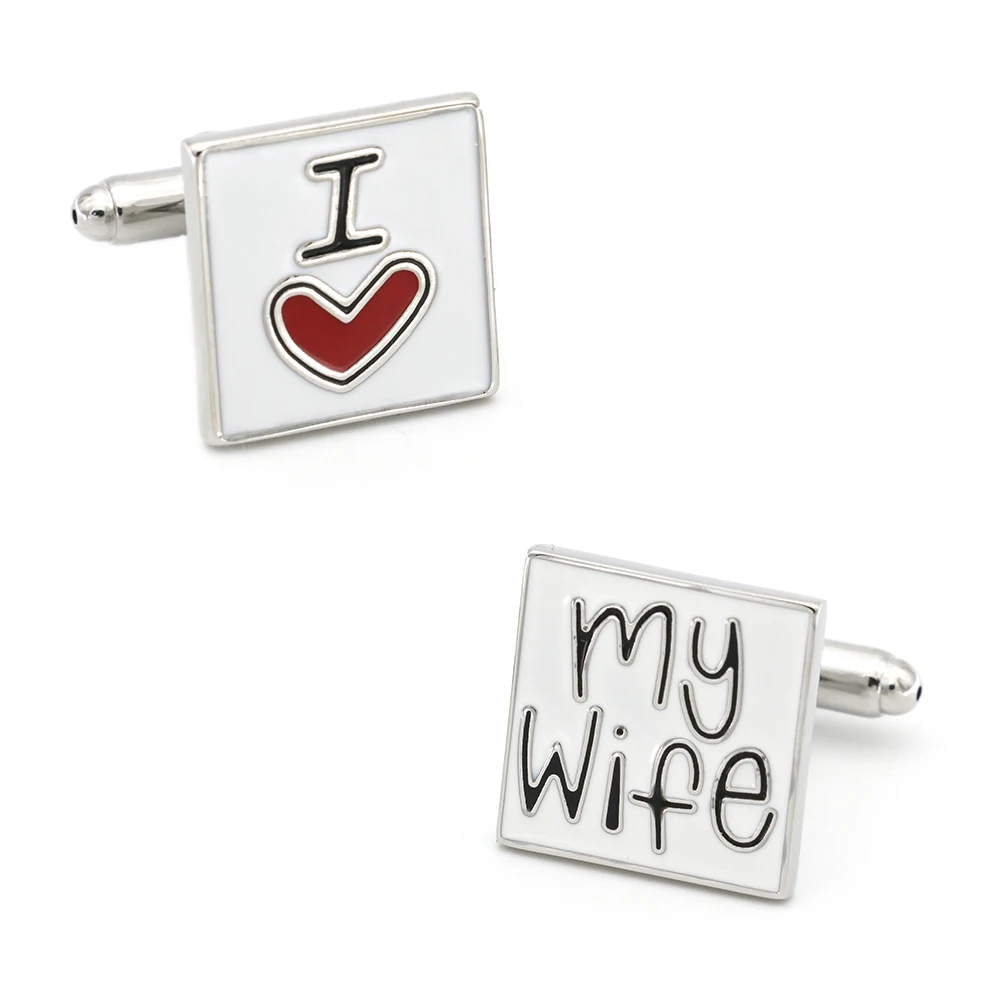 

Romantic Cufflinks For Men Wedding I Love My Wife Design Quality Brass Material White Color Cuff Links Wholesale&retail