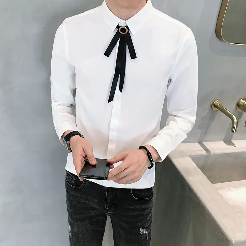 Мужская Уличная рубашка размера плюс черная/белая с длинным рукавом мужские