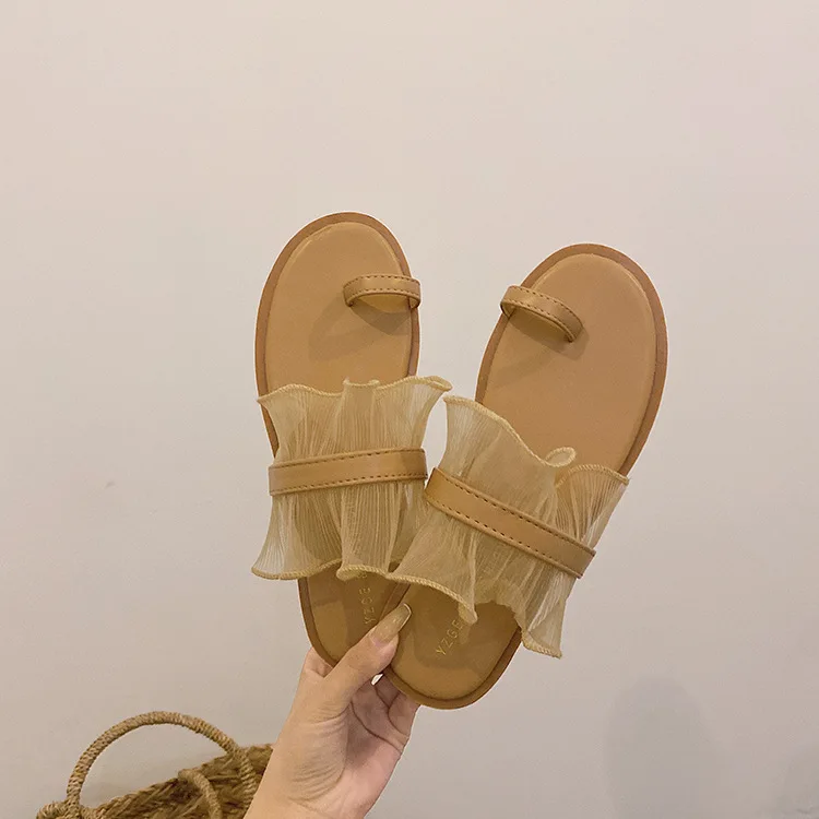 

Shoes Woman 2021 Female Slippers Luxury Slides Rubber Flip Flops Lace Low New Summer Designer Hawaiian Soft Hoof Heels Concise S