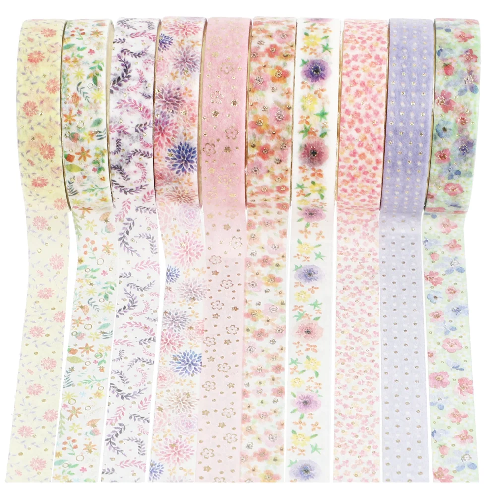 

10 Rolls Washi Tape Hot Stamping Floral Tape Handbook Tape Set for Scrapbook