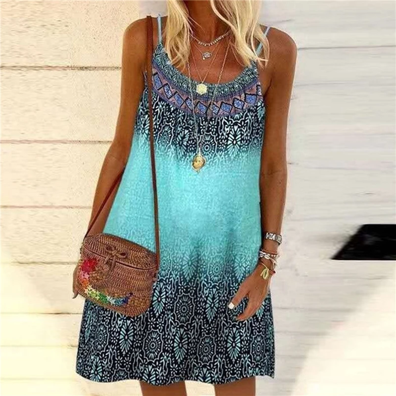 

Women Summer Clothes Vests Printing Camisole New Loose Casual Sleeveless Dresses Sundress For Female Sling Boho Strapless Dress