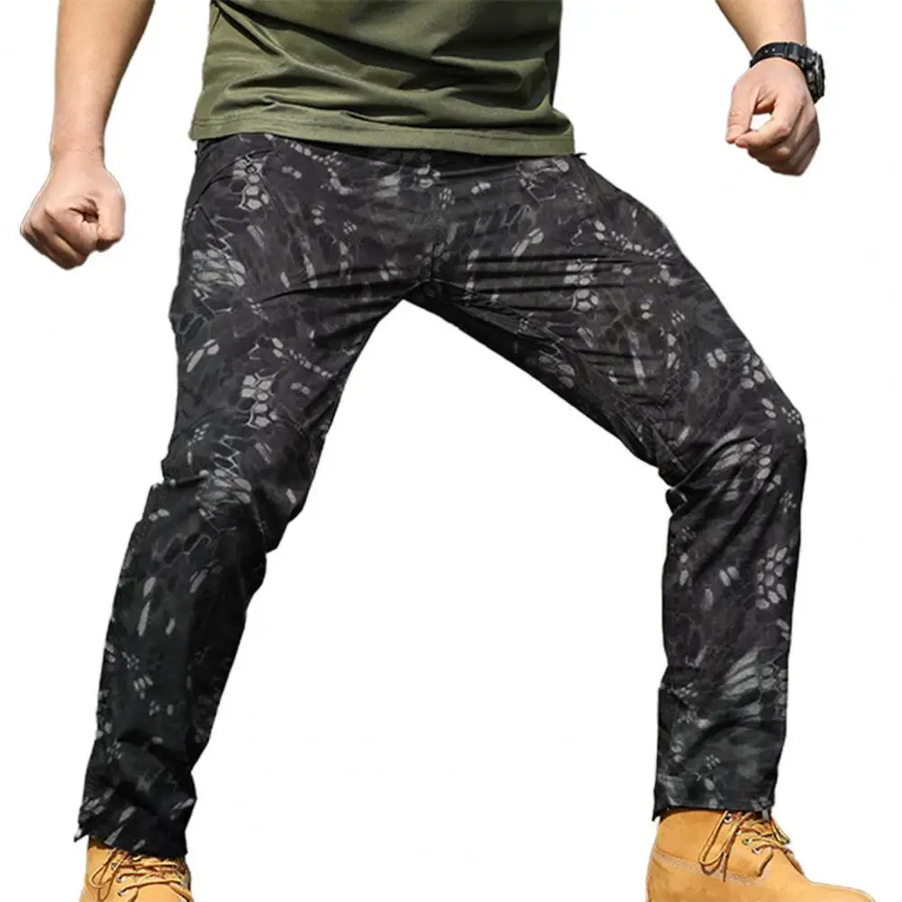 

Casual Stylish Camouflage Multi Pockets Cargo Pants Mid Waist Male Trousers Soft for Climbing