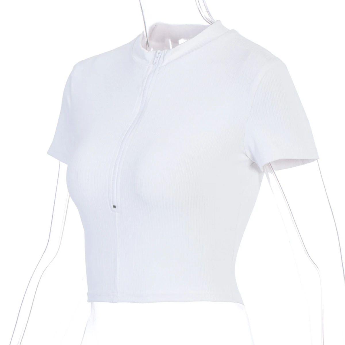 

Women Sexy Knit Crop Top, Popular Zip V Neck Short Sleeve short T-shirt Tee Blouse