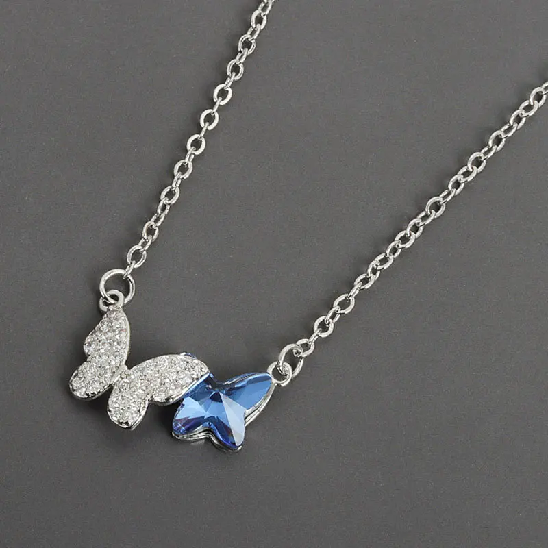 Blue Stone Butterfly Necklace CZ Pendant Choker Chain Unique Charms Best Friends Gift Minimalist Jewelry | Украшения и аксессуары