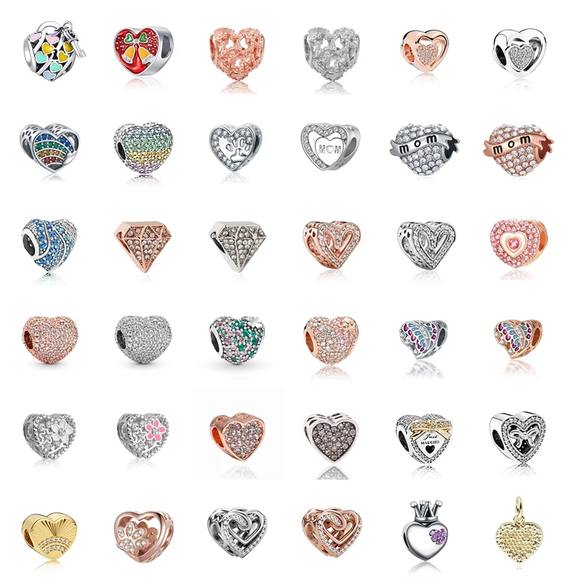New Style Diamond Love Heart Customized Charms Suitable For Pandora Bracelet Original DIY Ladies Christmas Gift
