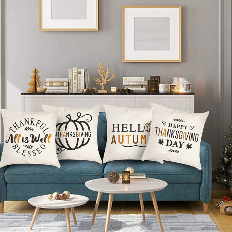 

Fall Pillow Covers, Thanksgiving Pumpkin Theme Farmhouse Decorative Throw Pillow Covers for Sofa Couch Home Decoration
