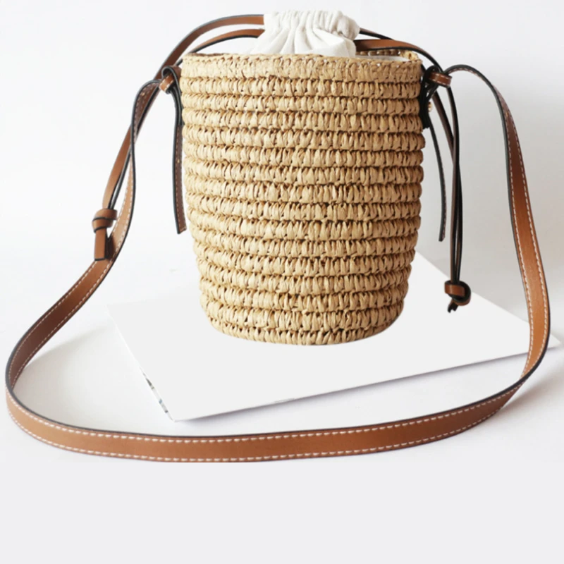 

Women Beach Bag Raffia Round Barrel Straw Woven Female Crossbody Bag Handbags Bags Round Straw Tote Bolso Mujer