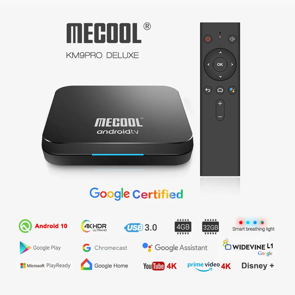 MECOOL KM9 PRO Deluxe Google Certified Android 10 0 ТВ бокс 4 ГБ 32 Amlogic S905X2 4K Voice 2 4G 5G двойной Wifi Youtube