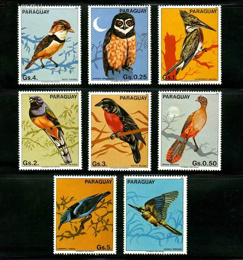 

8 шт./компл. новые марки в парагвайском стиле 1983, штампы с птицами MNH