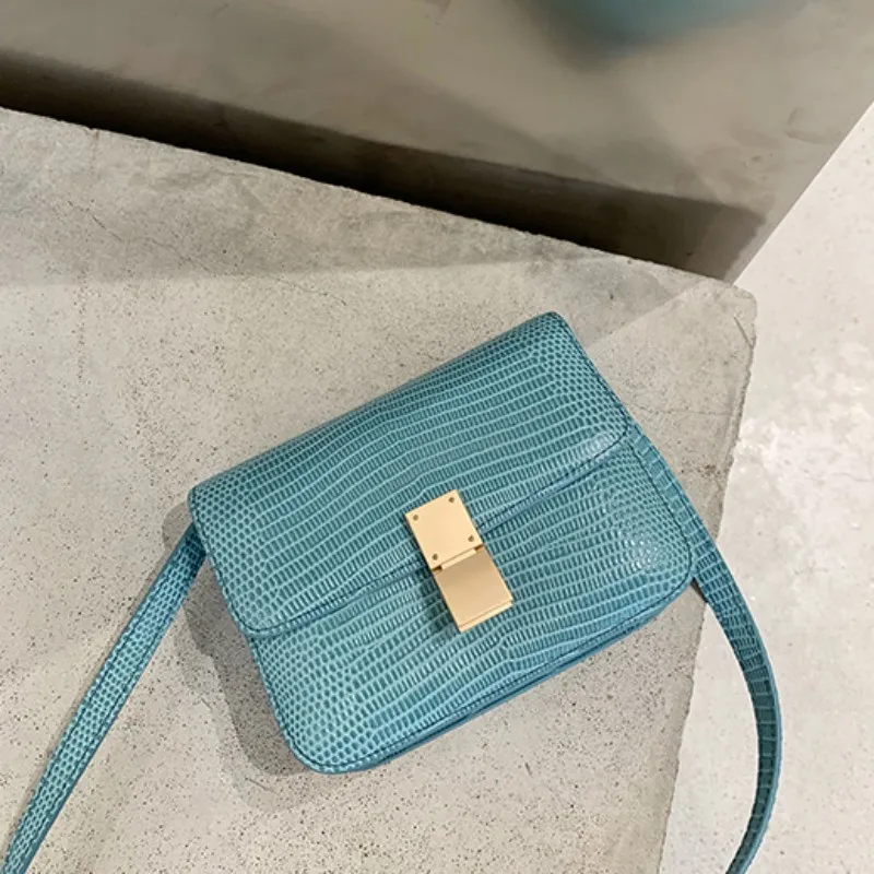 

New 2020 Design Brand Ladies Bags Fashion Candy Colors Lizard Pattern Small Crossbody Bag Cow Leather Flap Single Messenger Bag