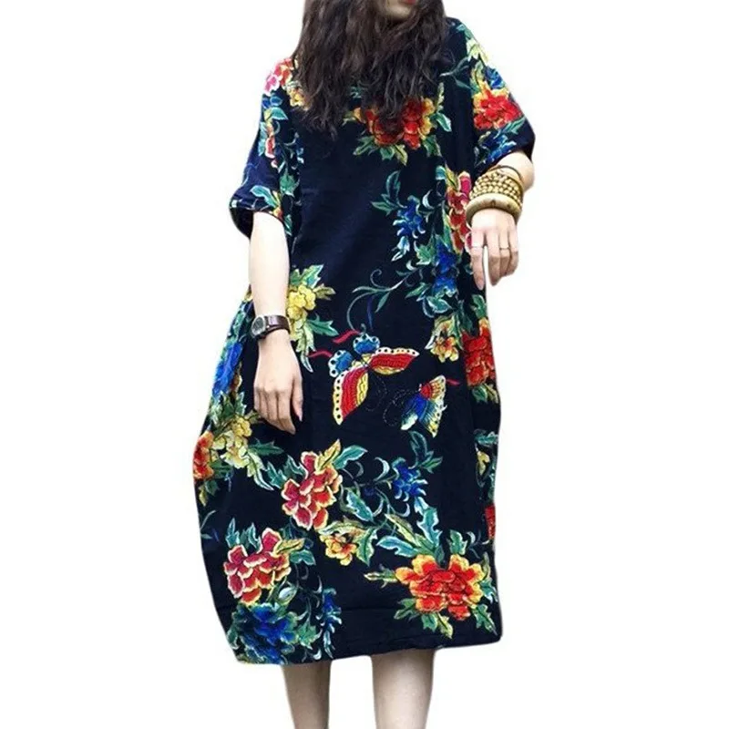 Женское летнее платье повседневное свободное короткий рукав с принтом Boho