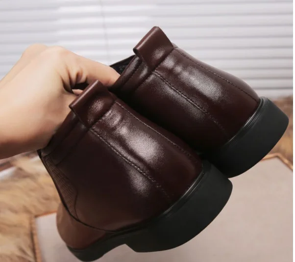 Plus Autumn Winter men's velvet keep warm Martin boots Breathable high-top Genuine leather slip-on formal shoes |